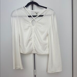 Cream Cropped Blouse with Cut Out and Ruched Details